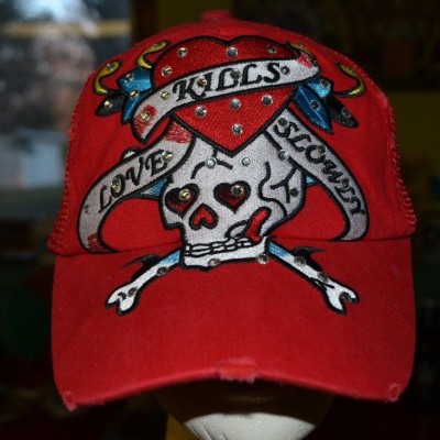 s Love Kills Slowly Hardy Tattoo Skull Meshback Trucker Cap Hat Snapback  eb-68482380